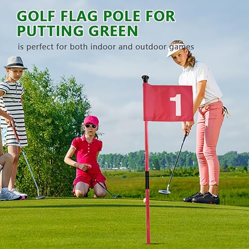 Golf Flagstick for Portable Sectional Yard - Foldable Golf Pin Flag with Putting Flag Ideal for Backyard Practice - color: red-flag