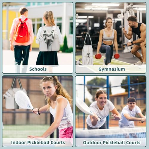 Pickleball Bag Pickle Ball Backpack for Women,Pickleball Accessory Tote Sport Equipment Bag Machine Washable with Shoe Compartment,Wet Pocket,Adjustable Shoulder Strap Fence Hook,Great Gift 30L-White - color: White