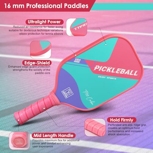 YC DGYCASI 16mm Pickleball Paddles Professional, USAPA Approved, T700 Carbon Fiber Pickleball Paddle Thermoformed, High Grit & Spin, 5.5” Elongated Handle, Handle Girth 4.25”, 8.3oz, with Cover Case - color: Pink