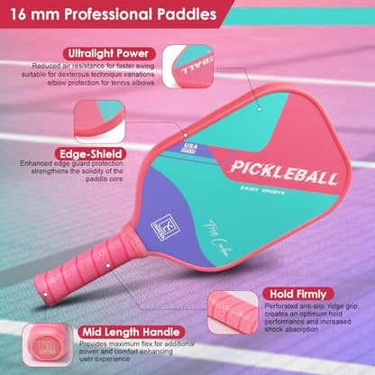YC DGYCASI 16mm Pickleball Paddles Professional, USAPA Approved, T700 Carbon Fiber Pickleball Paddle Thermoformed, High Grit & Spin, 5.5” Elongated Handle, Handle Girth 4.25”, 8.3oz, with Cover Case - color: Pink