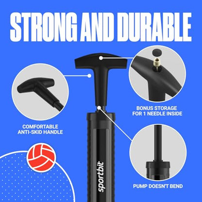 SPORTBIT Ball Pump for Sports Balls - Push & Pull Inflating System - Hand Pump for All Exercise Balls - Volleyball Pump, Basketball Inflator, Football & Soccer Ball Air Pump