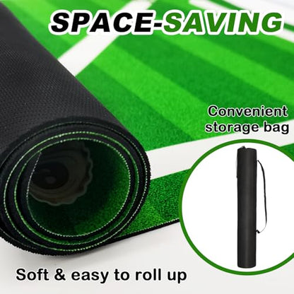 Football Footstep Training Mat, Soccer Training Mat 35 * 24IN, Soccer Skills Training Equipment with Storage Bag and Soccer Return Trainer Net (Green-White)