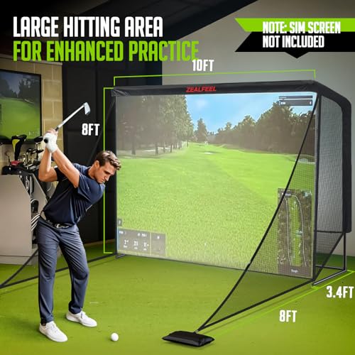 Zealfeel Golf Net, 10x7ft/8x8ft/11x8ft Golf Enclosure Net with Side Barriers/Auto-Ball Return, Low-Noise Target, Carry Bag, 4 Stakes, Hitting Practice Net for Backyard Driving Chipping Indoor Outdoor