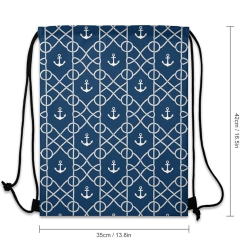 Large Capacity Beam Backpack Drawstring Sack for Basketball Sports Gear Travel Storage Men Women Unisex, Nautical Anchor Chevron Net Navy Bags