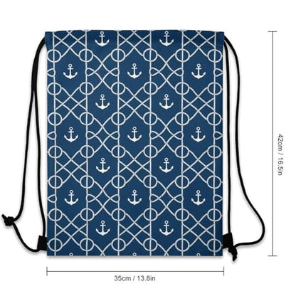 Large Capacity Beam Backpack Drawstring Sack for Basketball Sports Gear Travel Storage Men Women Unisex, Nautical Anchor Chevron Net Navy Bags