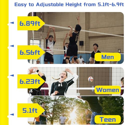 Volleyball Poles for Backyard with Net,Volleyball/Badminton Poles with Movable Heavy Duty Base,Volleyball Net Poles Adjustable 4 Heights,for Indoor Outdoor Stadium School Adults Kids