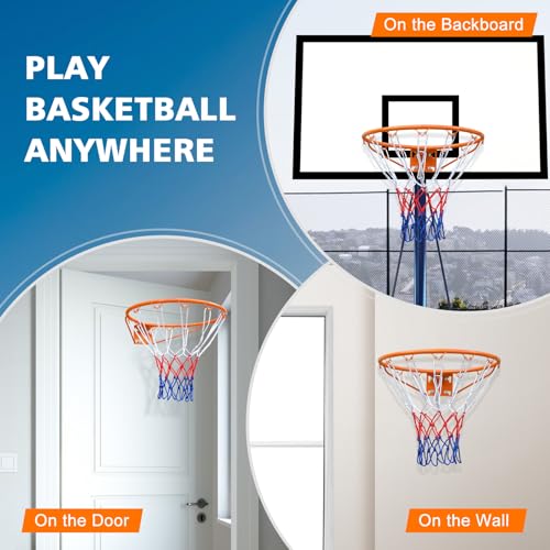 Basketball Rim Replacement Standard 18" Steel Rim Wall Mounted Basketball Goal Hoop with Net for Indoor Outdoor