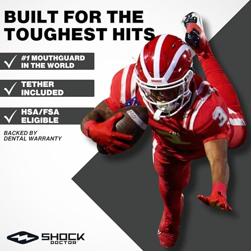 Shock Doctor Mouth Guard Sports, Hockey, Lacrosse, Baseball, Wrestling Moutguard, Gel Max Heavy Duty Protection & Custom Fit, Football Mouth Guard with Strap, Adult & Youth Mouthguard