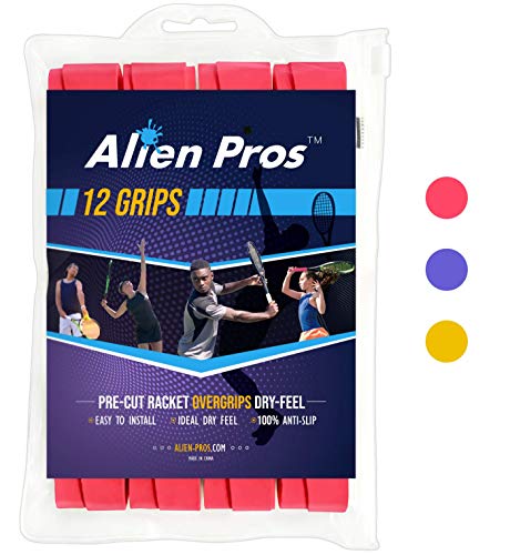 ALIEN PROS Tennis Racket Grip Tape - Precut and Dry Feel Tennis Grip - Tennis Overgrip Grip Tape Tennis Racket - Wrap Your Racquet for High Performance - color: 12-Pack Red