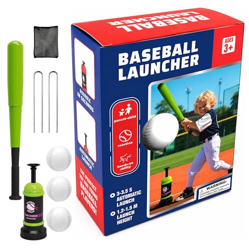 Pop Up Baseball Trainer Set for Kids, Backyard Fun, No Pitch Needed, Beginner Batting Practice Toy with Launcher, Bat, Balls & Carry Bag (Green) - color: Green