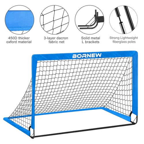Kids Soccer Goal for Backyard Set - 2 Set of 6X4 / 4X3 ft Toddler Soccer Nets Training Equipment, Soccer Ball, Pop Up Portable Soccer Set for Kids and Youth Games and Training Goals Ages 3-16 Gift - color: 1.Blue