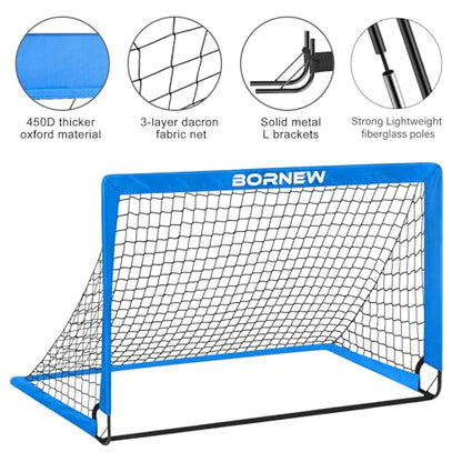 Kids Soccer Goal for Backyard Set - 2 Set of 6X4 / 4X3 ft Toddler Soccer Nets Training Equipment, Soccer Ball, Pop Up Portable Soccer Set for Kids and Youth Games and Training Goals Ages 3-16 Gift - color: 1.Blue