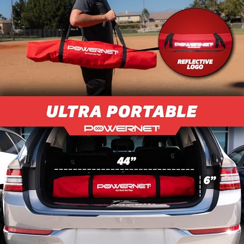 PowerNet 7x7 FT Pitch-Thru Protection Pitching Screen for Softball, 49 Sq Ft Barrier Net Only or Net + Frame, Portable Pitching & Batting Practice Net, Open Area in Net for Ball to Pass Through - style: Net + Frame Bundle
