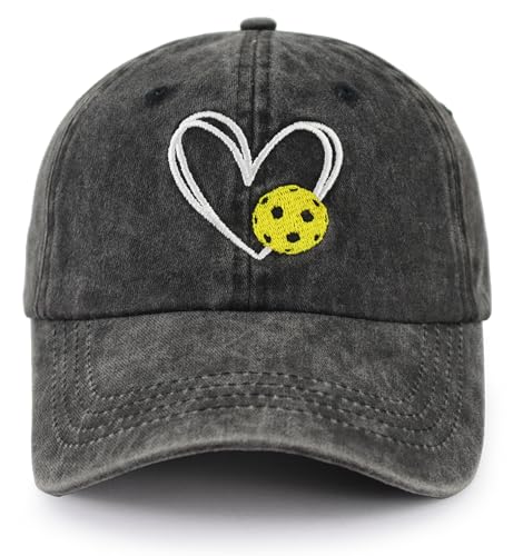Pickleball Baseball Cap for Men Women, Funny Adjustable Embroidered Cotton Outdoor Sport Pickle Ball Heart Hat - color: Black