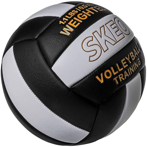 SKEO Training Volleyball Weighted 1.1 LBS Heavy Ball Official Size 5, for Outdoor Indoor, Softy Composite Leather Delivers Authentic Feel Natural Bounce (Deflated) - color: Black, Gold, White