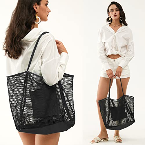 HOXIS Mesh Beach Tote Womens Shoulder Handbag - color: Black