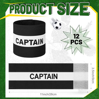 12 Pcs Soccer Captain Armband 11x3.5 Inch Elastic Leader Arm Band for Adult Youth Adjustable Team Accessories - color: Black