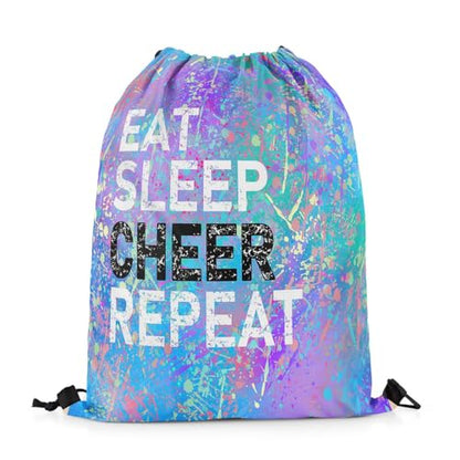 Castle Fairy Eat Sleep Cheer Repeat Drawstring Backpack Purple Blue Tie Dye Sackpack for Beach Swimming Pool Camouflage Colorful Graffiti Draw String Bags Waterproof Sports Gym - color: Purple 1
