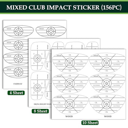 Seticek Golf Impact Tape Labels ｜Self-Teaching Sweet Spot and Consistency Analysis ｜ Improve Golf Swing Accuracy and Distance - color: 156pc-Right Handed( Iron 64+Wood 60+ Fairway 32)