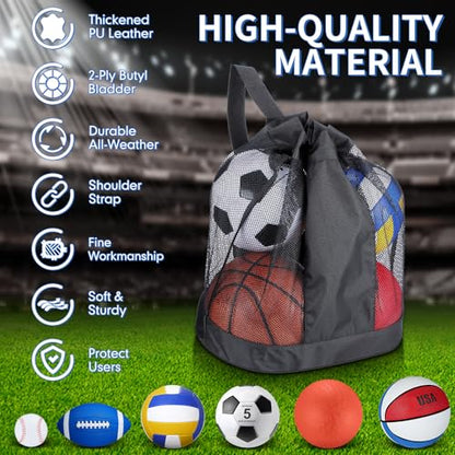 Libima 6 Pcs Multi Sport Ball Set Official Size Football Basketball Soccer Volleyball Playground Ball Baseball with Outdoor Sports Equipment Bag Pump Back to School Sports Gift - style: Multi Style