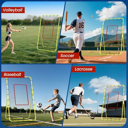 7x4 FT Volleyball Rebounder Net, Lacrosse Rebounder,5-Angle Adjustable Rebounder Net,for Setting, Spiking, Serving– Durable & Portable with Travel Bag(Green)