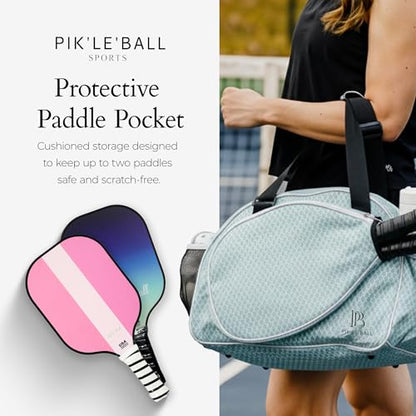 Pik’le’Ball Sport Premium Women's Pickleball Bag – Stylish and Versatile Sports Bag with Water Bottle Holder, Padded Paddle Pocket, and Spacious Design (fits 2+ Paddles!) - color: Classy Sage