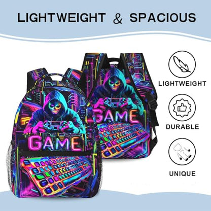 School Backpack for Boys Video Game Backpack for Kids Skull Gaming Print Boys Backpacks School Bag Lightweight Waterproof Adjustable Kids Backpacks Students Bookbag for Children Teens Ages 6-18 - color: Skull Game