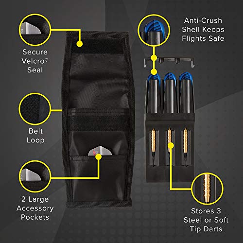 Casemaster Single Black Dart Case with Solid Plastic Insert and Flexible, Tough Nylon Covering, Holds 3 Steel Tip and Soft Tip Darts, Hard Shell Keeps Flights in Perfect Shape
