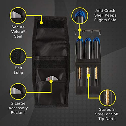 Casemaster Single Black Dart Case with Solid Plastic Insert and Flexible, Tough Nylon Covering, Holds 3 Steel Tip and Soft Tip Darts, Hard Shell Keeps Flights in Perfect Shape
