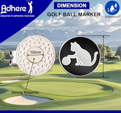 Adhere Golf Ball Markers Personlized Double Side Cute cat Logo Enamel with A Magnetic Hat Clips,A Premium Golf Gifts. - color: C-Black