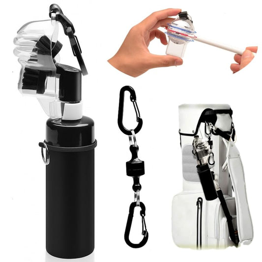 Pro Golf Brush, Golf Club Cleaner, 5oz Water Bottle Club Cleaner for Golf Bag with Magnetic Clip and Precision Ball Marker, Golf Accessories for Men and Women - color: Black