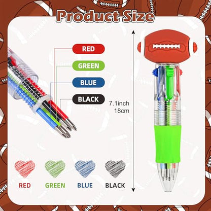 LiYiQ 25 Pcs Football Party Favor Multicolor Pen in One Cartoon Cute Fun 4-in-1 Cute Pens Bulk Kawaii Football Shape Cool Ballpoint Pens for Kids Fun Gifts - style: Football