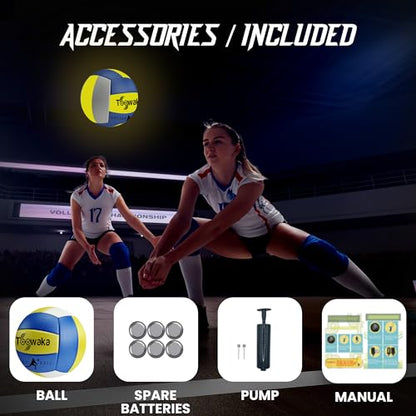 Light up Beach Volleyball,Official Size Glow in the Dark Youth Volleyball, Bright with LED Lights Pre-Installed,Batteries Included