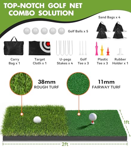 Golf Net: 10x7ft Heavy Duty Golf Practice Net for Indoor/Outdoor Training, Portable Golf Hitting Net with Carry Bag, Ideal Golf Training Aid for Golfers Backyard Driving Chipping Swing (Standard) - style: 10x7ft pro