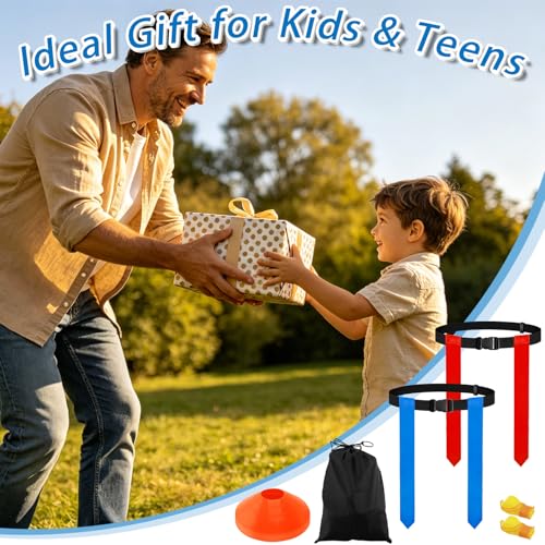 CHERAINTI Flag Football Belts Set, 14 Players Adjustable Extended Youth Flag Football Set for Kids, Teens & Adults, Ideal for Team Training and Outdoor Games, Includes Cones, Whistles & Carry Bag
