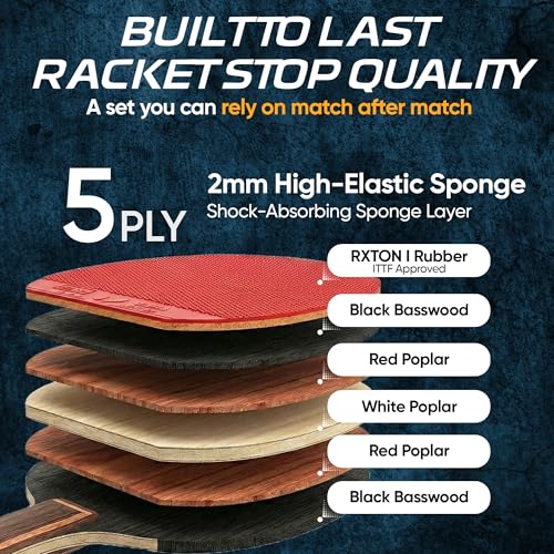 Velocity Table Tennis Paddle Set – 2 Ping Pong Rackets with ITTF-Approved Rubber, Retractable Net System, 3-Star Balls & Carry Case for Indoor & Outdoor Games and Travel Play