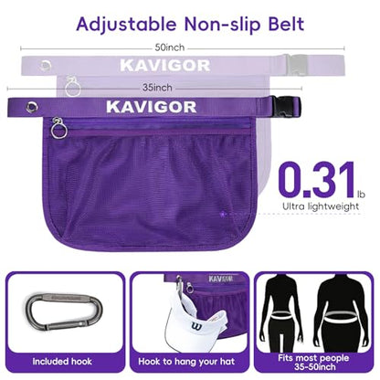 KAVIGOR Tennis & Pickleball Ball Holder Waist Pouch Holds 8-10 Balls, Multi-Functional Sports Belt Bag with Zipper Pocket and Carabiner - color: Purple