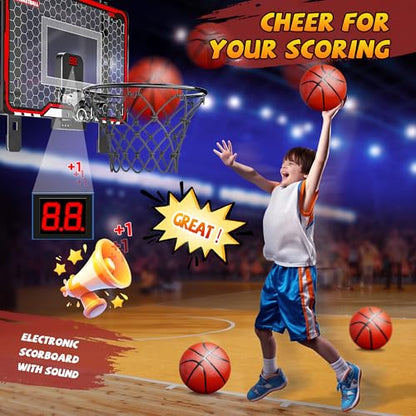 HopeRock Indoor Basketball Hoop for Kids, Over The Door Mini Basketball Hoops, with LED Light, Scoreboard, Birthday Toys Gifts for 5 6 7 8 9 10 11 12+ Year Old Boys