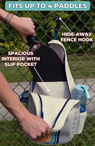 STEEL MILL AND CO. Pickleball Bags for Ladies and Men, Unisex Pickleball Bag Holds 4 Pickleball Paddles, Adjustable Sling Bag with Fence Hook and Water Bottle Holder
