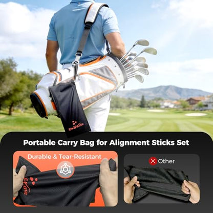 Golf Alignment Sticks Holder, Golf Training Aid with Alignment Sticks & Protective Padding, Swing Trainer Practice Teaching Aid Driving Range for Aiming, Putting, Swing, Golf Gifts for Men Women