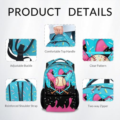 Baseball Backpack for Boys Kids - Kids Backpacks Sports School Bookbag Youth Player Gift 17" Drip Design Schoolbag for Elementary Primary - color: Pink