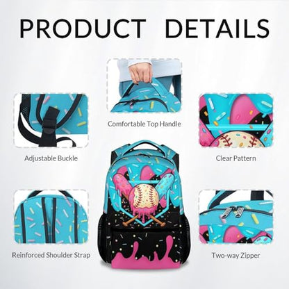 Baseball Backpack for Boys Kids - Kids Backpacks Sports School Bookbag Youth Player Gift 17" Drip Design Schoolbag for Elementary Primary - color: Pink