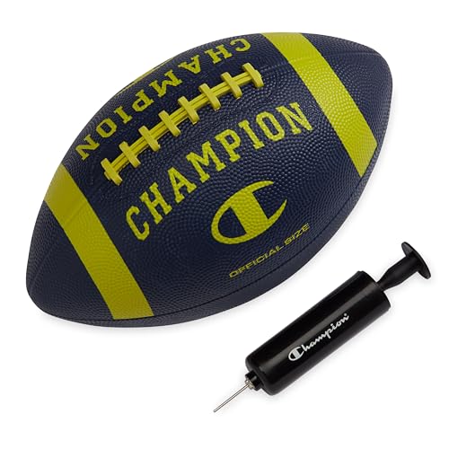 Champion Blitz Football, All-Weather Football, Enhanced Grip, Durable Rubber Cover and Molded Laces, for Outdoor Sports & Training, Includes 6 Ball Pump - color: Medieval Blue/Evening Primrose, size: Official