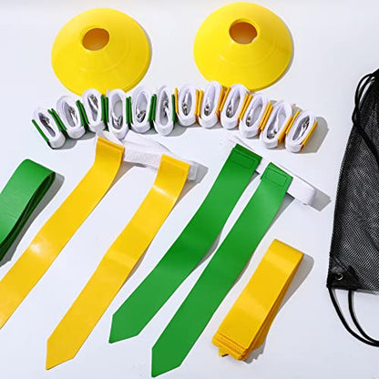 Flag Football Set, 14 Player Adjustable Belts with Cones Includes 14 Easy Tear Away Belts, 28 Football Flags, 12 Cones, 1 Carrying Bag for Youths, Adults Sport Team Training - style: Yellow, Green