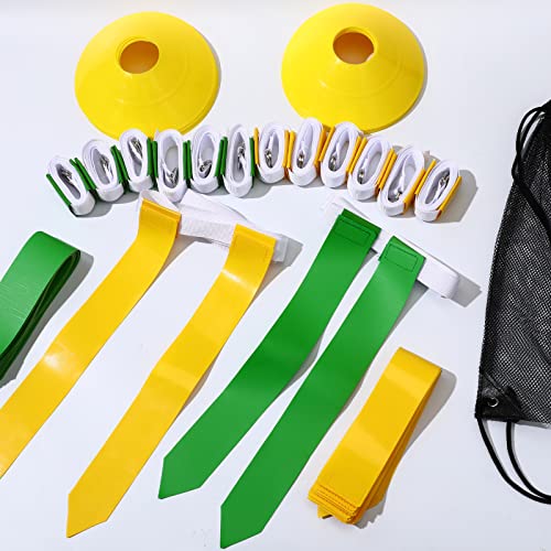 Flag Football Set, 14 Player Adjustable Belts with Cones Includes 14 Easy Tear Away Belts, 28 Football Flags, 12 Cones, 1 Carrying Bag for Youths, Adults Sport Team Training - style: Yellow, Green