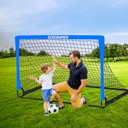Kids Soccer Goals for Backyard, 2 of 6 x 4 ft Kids Soccer Goal Set Soccer Net with 10 Soccer Cones, Agility Ladder & Carry Bag, Portable Soccer Training Equipment. - color: Blue
