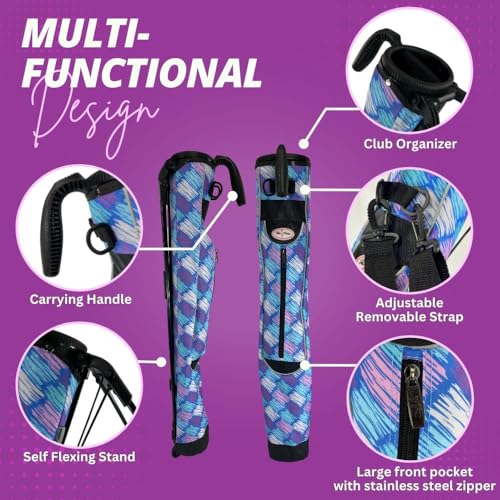 Taboo Fashion Sunday Golf Bags for Women - Lightweight Golf Range Bag with Self Flexing Stand and Shoulder Strap for Driving Range, Par 3 or Executive Course - color: Posh Blue