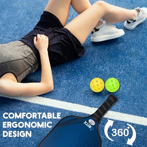 Pickleball Paddle Set | 2 Lightweight Pickleball Rackets w/Fiberglass Surface & 5-Inch Non-Slip Handle, 4 Balls, 1 Carry Bag | USAPA Approved Set for Men & Women - color: Blue