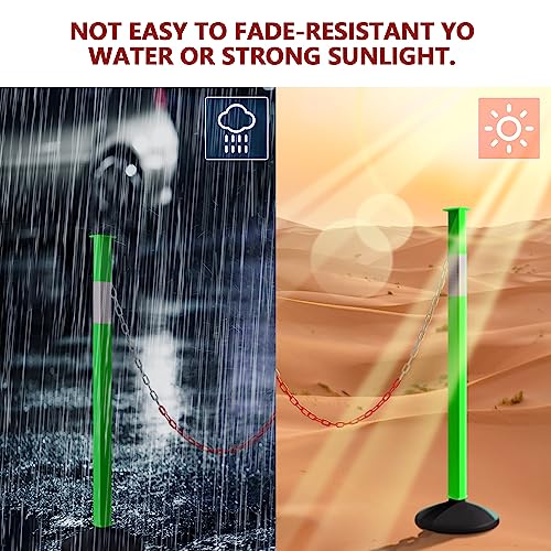 4 Pack Traffic Delineator Post Cones with Weighted Base & Reflective Collars, Adjustable Green Safety Barrier with Plastic Chains for Parking Lot Driveway Road - color: Green