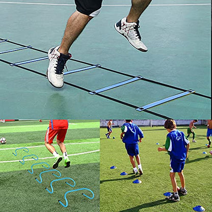 TNZMART Agility Ladder and Disc Cones Training Set Adjustable Rungs Training Ladder with 10 Plastic Sport Cones for Training